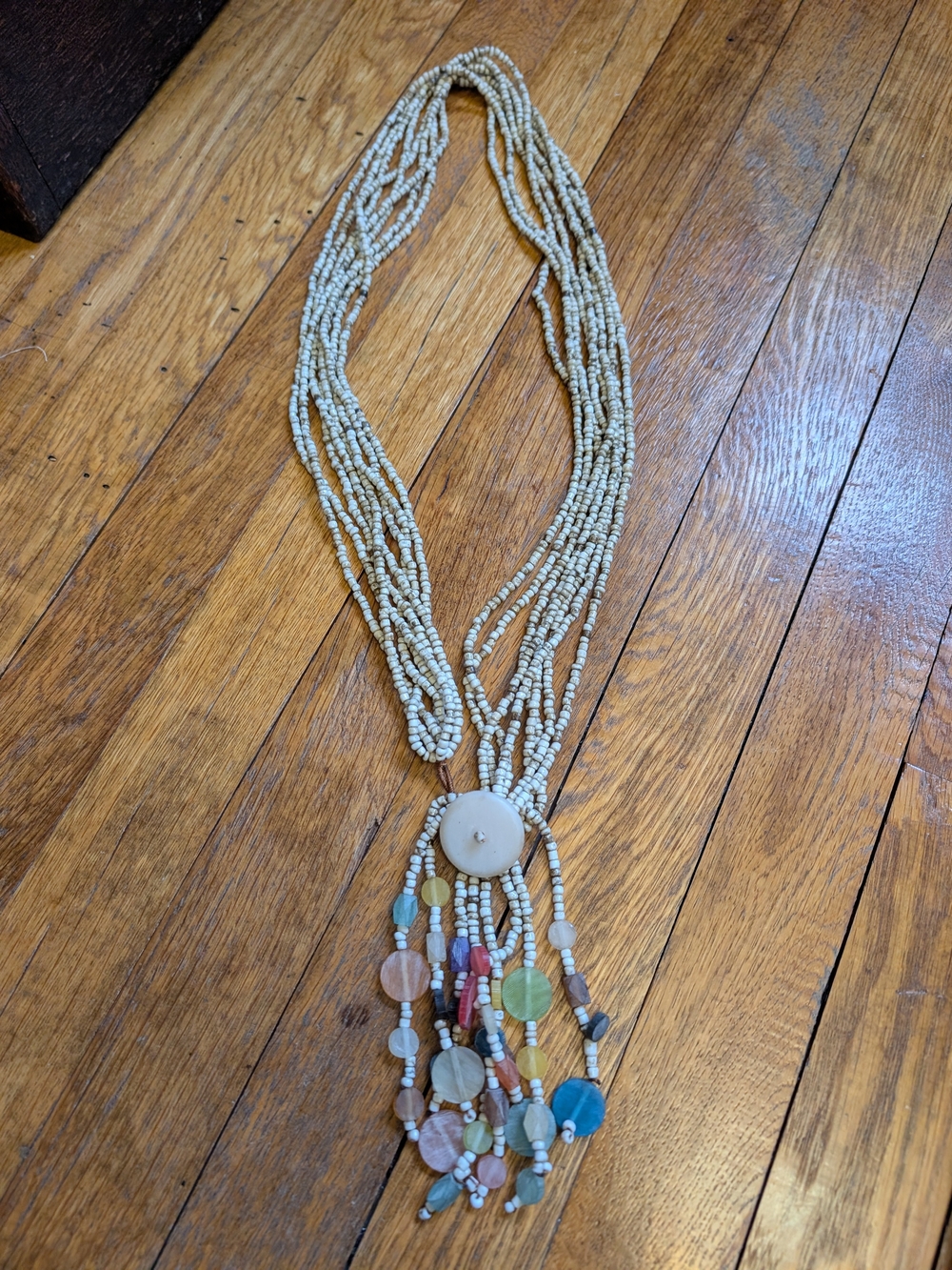 Vintage Multi-Strand Natural-Material Tassel Necklace  18 In